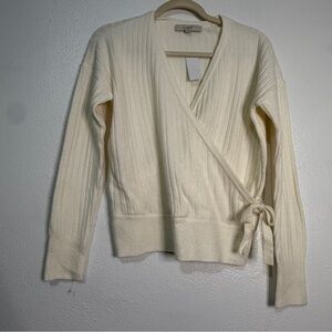 LOFT Cream Ribbed Wrap Cardigan. Sz S. NWT.